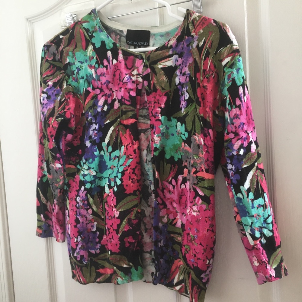 FINAL MARKDOWN Cynthia rowley floral cardigan sweater (M)